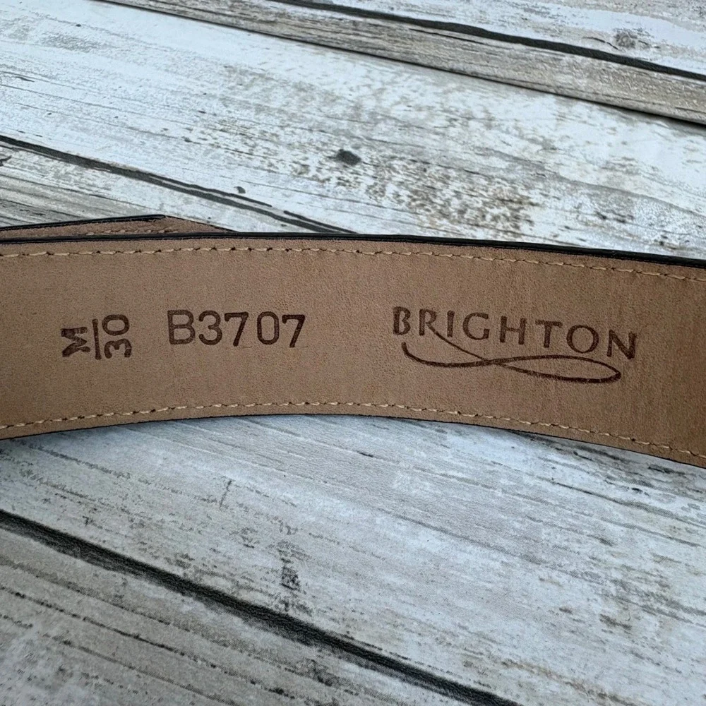 Brighton‎ Belt 30 Brown Crocodile Embossed Leather Silver Turtle Buckle Tortoise